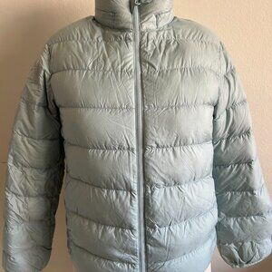 Uniqlo ULTRA LIGHT down with hood Pale Blue kids size 150 (11-12Y)